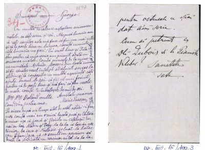 Maria Enescu; Enescu, Costache; Scrisoare trimisă de Maria Enescu și Costache Enescu fiului lor George, aflat la studii la Conservatorul din Paris