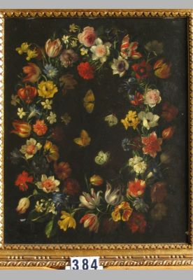 pictură  de șevalet - Brueghel, Jan; Ghirlandă de flori cu patru fluturi   (în registrul inventar:Cunună de flori cu patru fluturi)