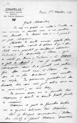 scrisoare - Braniște, Valeriu; Valeriu Braniște către A. Vaida Voevod, 13 noiembrie 1911; probleme de organizare a mișcării naționale