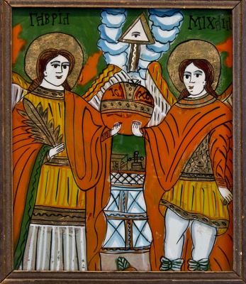icoană pe sticlă; Sf. Arhangheli Mihail și Gavril