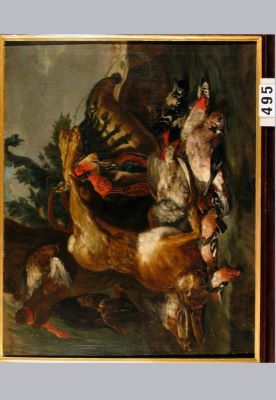 pictură de șevalet - Fyt, Jan (în registrul inventar: Genul lui Philipp Ferdinand von Hamilton / Jan Fyt); Vânat lângă un arbore (în registrul inventar: Vânat mort lângă un copac)