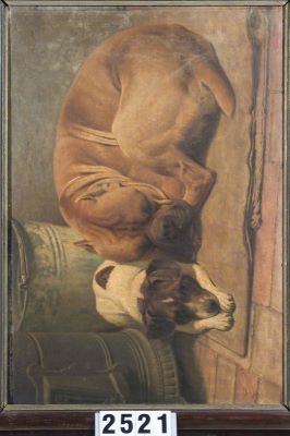 pictură de șevalet - Miess, Friedrich; Doi câini într-un interior