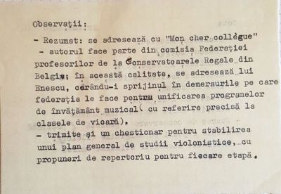 Mathieu Crickboom; Scrisoare adresată compozitorului George Enescu de către Mathieu Crickboom, membru al Comisiei Federației Profesorilor din Conservatoarele Regale din Belgia, Bruxelles, 15 septembrie 1924