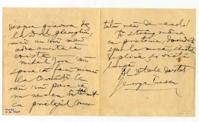 scrisoare - Enescu, George; George Enescu își cere scuze pentru întârzierea trimiterii unei fotografii