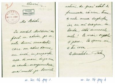 Enescu, Costache; Scrisoare trimisă de Costache Enescu fiului său George Enescu