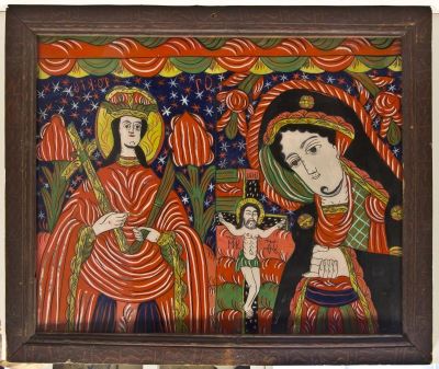 icoană pe sticlă - Petru Tămaș; Sf. Parascheva și Maica Domnului îndurerată