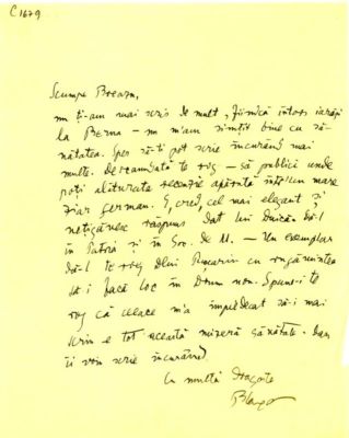 scrisoare - Blaga, Lucian; Blaga îl roagă pe Breazu să publice recenzia apărută într-un mare ziar german la „Daimonion” ca un răspuns dat lui Duică