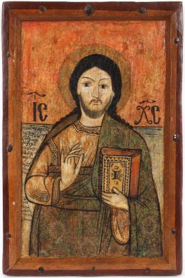 icoană pe lemn; Isus Pantrocrator