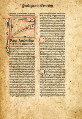 carte veche - Sf. Ieronim, P. Franciscus de Heilbrun, Nicolaus de Francofordia; Prologus in genesim// incipit ep[isto]la sancti hieronymi ad paulinu[s] presbyter//explicit biblia impressa venetiis p fra[n]ciscu[s] //de heilbrun et nicolau[s] de francofordia SOCIOS. // M. CCCC.LXXV.//