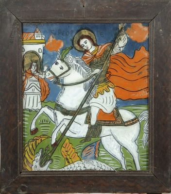 icoană pe sticlă; Sf. Mare Mucenic Gheorghe