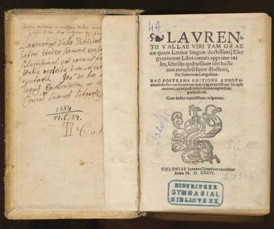 carte veche - VALLA, LAURENTIUS (Valla, Lorenzo - autor); Lavren= // tii Vallae viri tam grae // cae quam latinae linguae doctissimi, ele= // gantiarum libri omnes apprime uti // les [...]