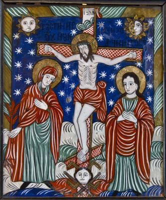 icoană pe sticlă; Răstignirea lui Iisus Hristos