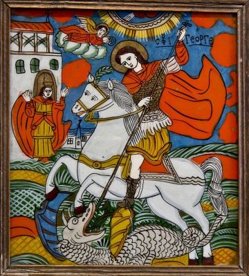 icoană pe sticlă; Sf. Mare Mucenic Gheorghe