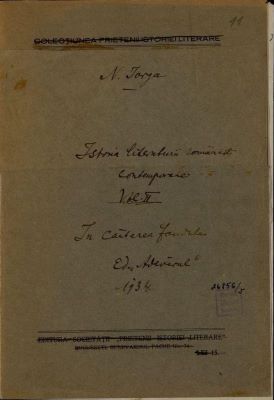 Textul manuscris a fost redactat de Nicolae Iorga.; Text manuscris al lui Nicolae Iorga, reprezentând considerații referitoare la scriitorul Alexandru Teodoreanu, publicate  în volumul al II-lea din Istoria literaturii române contemporane (1934)