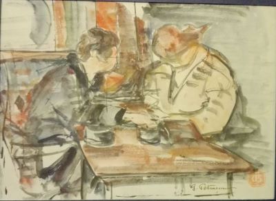 desen - Petrașcu, Gheorghe; Interior (cu două personaje)