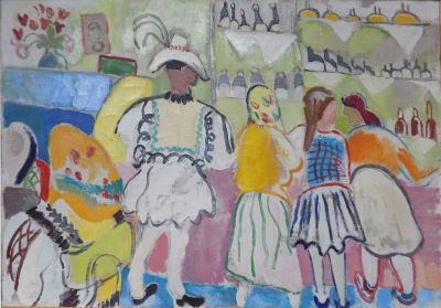 pictură de șevalet - Dem-Bălăcescu, Lucia; Cofetărie la Putna