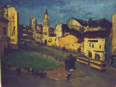 pictură de șevalet - Sfințescu, Traian; Spre biserica Bărăției