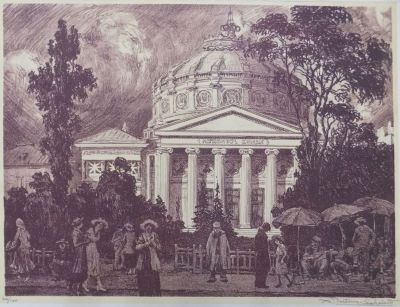 gravură - Poitevin-Skeletti, Alexandru; Ateneul Român din ciclul „București pitoresc”