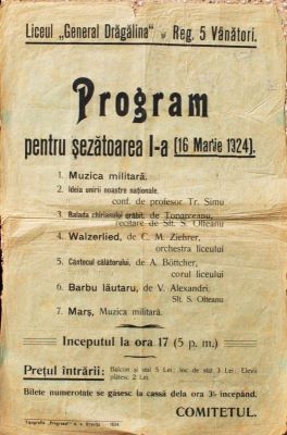 Tipografia Progresul; Afiș cu program pentru șezătoare