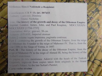 carte veche - Dimitrie Cantemir - autor; The History Of The Growth And Decay Othman Empire. Part I-II
