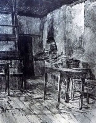 litografie - Steriadi, Jean Alexandru; Cafenea la Balcic