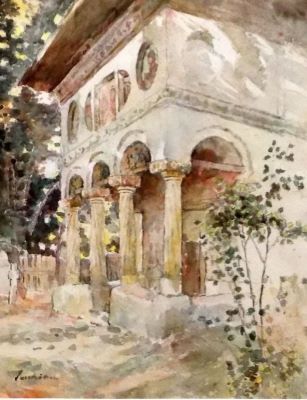 acuarelă - Luchian, Ștefan; Pridvor de biserică