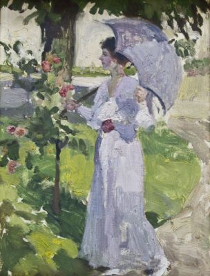 pictură de șevalet - Vermont, Nicolae; Femeie cu umbrelă