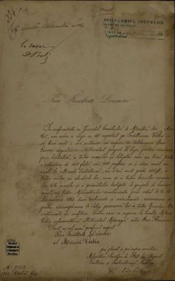 scrisoare - Documentul a fost redactat în cadrul Departamentului Cultelor și Instrucțiunii Publice și semnat de ministrul Dimitrie Bolintineanu.; Solicitare a lui Dimitrie Bolintineanu, ministrul Cultelor și Instrucțiunii Publice, către domnitorul Alexandru Ioan Cuza