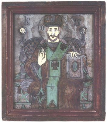 icoană pe sticlă - atelier transilvănean; Isus Pantocrator