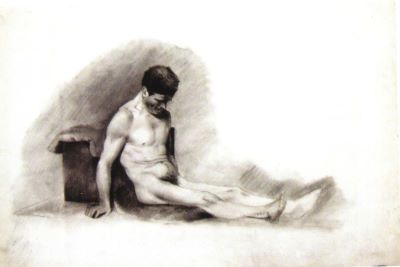 desen - Storck, Karl; Bărbat nud așezat