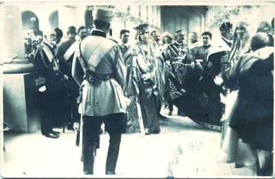 fotografie - carte-poștală; Regina Maria la Tecuci