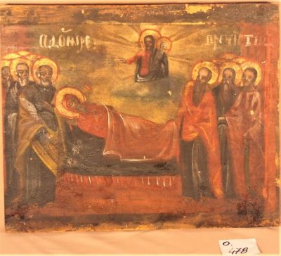 icoană pe lemn de pe iconostas; Adormirea Maicii Domnului