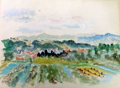 acuarelă - Catargi, Henri H.; Peisaj Câmpulung