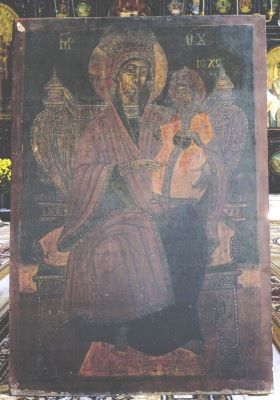icoană pe lemn; Maica Domnului cu Pruncul
