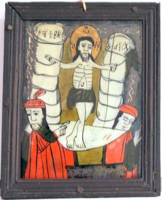 icoană pe sticlă - anonim; Învierea Domnului