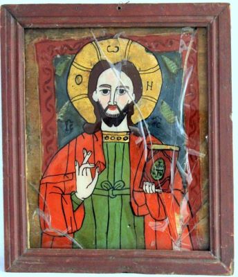icoană pe sticlă - anonim; Iisus Cristos Învățător