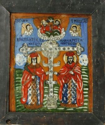 icoană pe sticlă; Sfinții Împărați Constantin și Elena