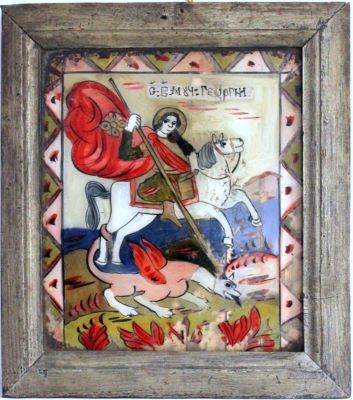 icoană pe sticlă - Petru Prodan; Sf. Gheorghe