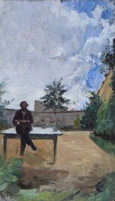 pictură de șevalet - Aman, Theodor; În curte. Verso: În biserică