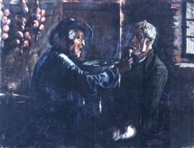 pictură - Milcendeau, Charles; Bărbierul satului