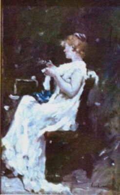 pictură - Luchian, Ștefan; Femeie cusând