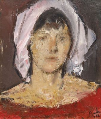 Pictură de șevalet - Baba, Corneliu; Cap de fată cu basma roz