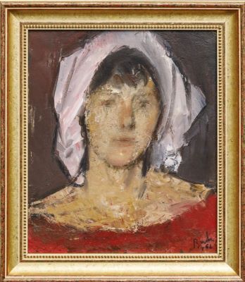 Pictură de șevalet - Baba, Corneliu; Cap de fată cu basma roz