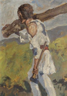 Pictură de șevalet - Băncilă, Octav; Tăietor de lemne