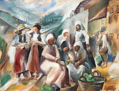 Pictură de șevalet - Popea, Elena; Târg la Bran