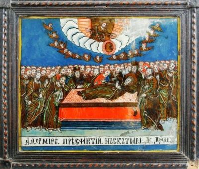 icoană pe sticlă - Poienaru, Simion; Adormirea Maicii Domnului