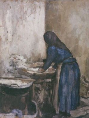 pictură - Delavrancea, Dona Niculina; Femeie spălând rufe