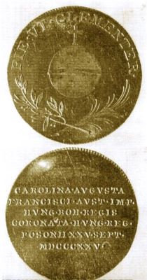 Medalie (jeton) dedicată încoronării Carolinei Augusta de Bavaria ca regină a Ungariei