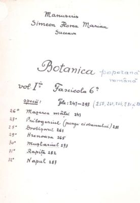 manuscris - Marian, Simion Florea; Botanica poporană română (vol. I, fasc. 6)