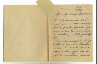 scrisoare - Avesalom, Gheorghe; Avesalom Gheorghe către Mureșianu Aurel